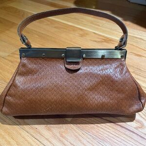 Patricia Nash Ferrara Mercury Brown Leather Frame Bag Kiss Lock Purse